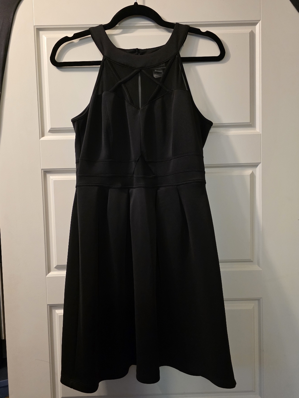 Sleeveless Black Skater Dress With Lace Detail